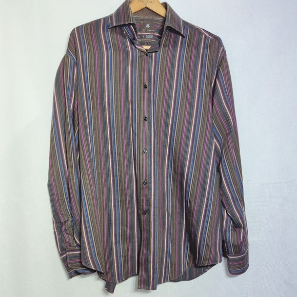Harry Nicholas Sz L Black and Blue Casual Button Down Shirt Cotton - Picture 3 of 4